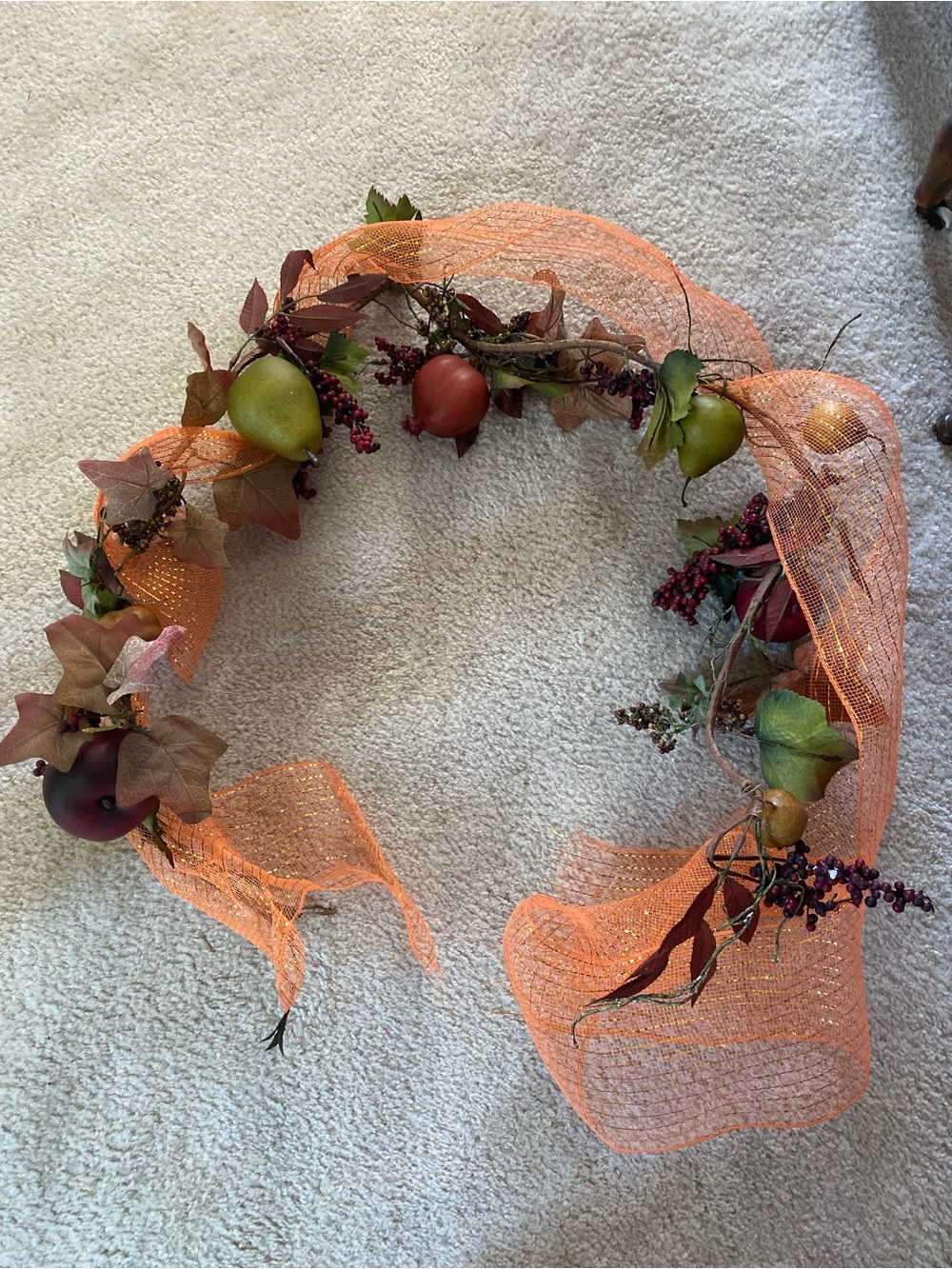 Autumn Harvest Decorative Garland with Orange Ribbon